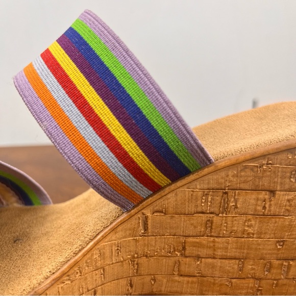 Italian Made Wedges Slip Ons Rainbow Elastic Straps 7M - Picture 6 of 11